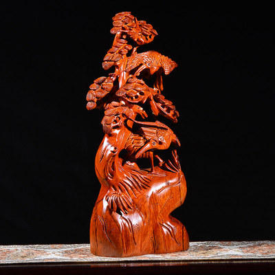 花梨木木雕《松鹤延年》 客厅雅致装饰的匠心之选